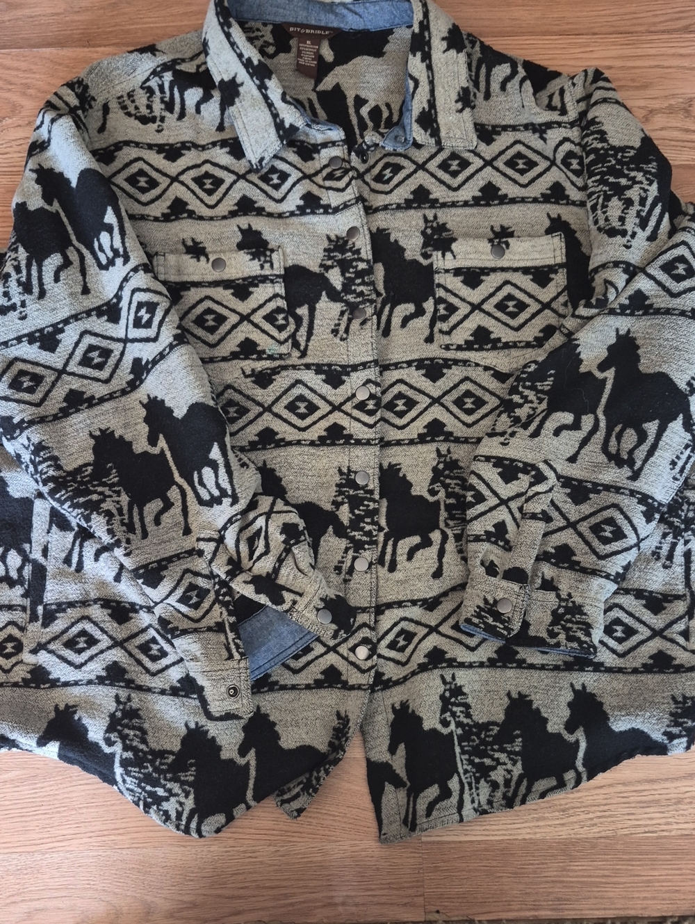 Bit & Bridle Black and Gray Horse Pattern Jacket
